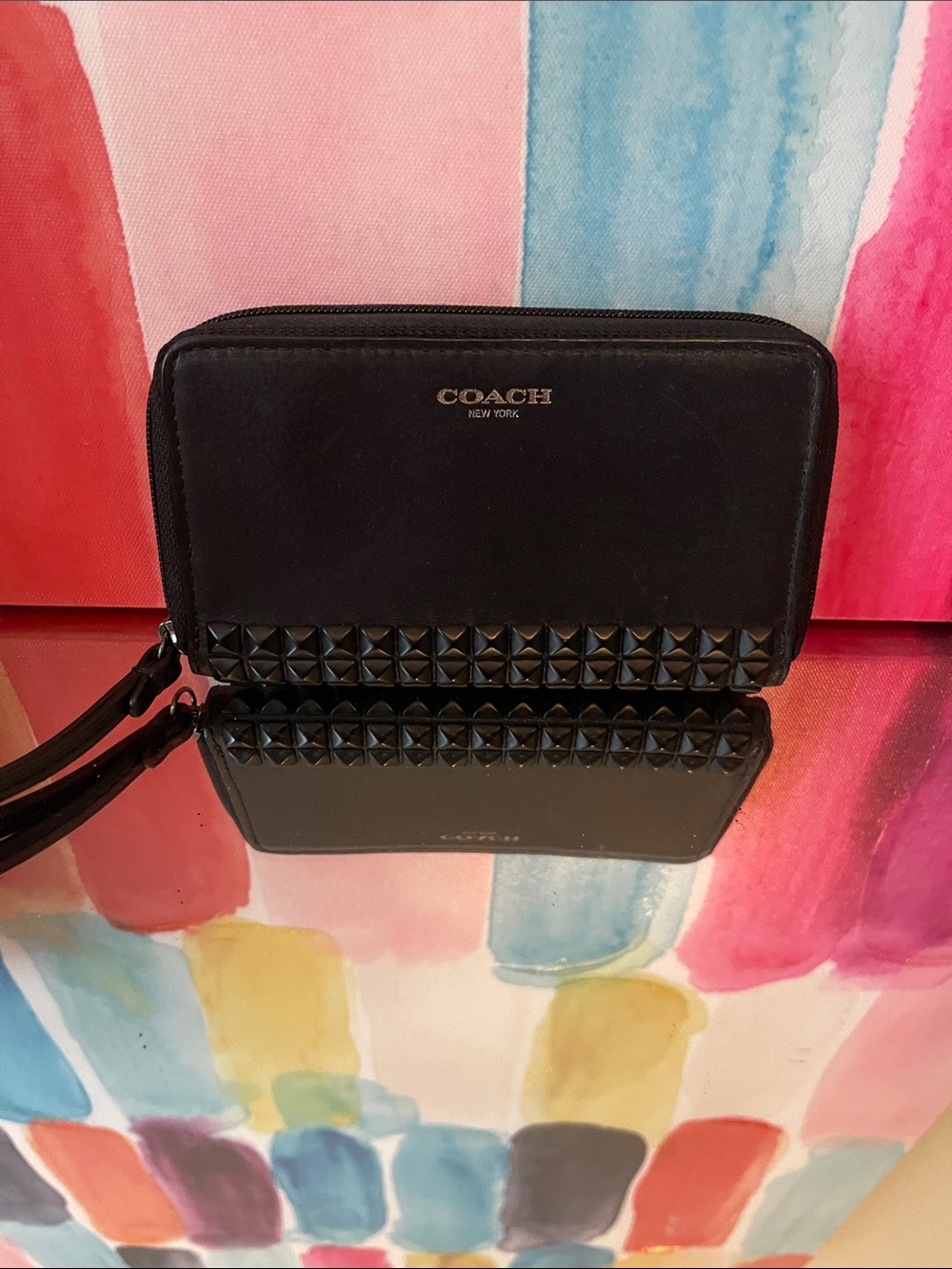 COACH Black Studded Zip Wristlet